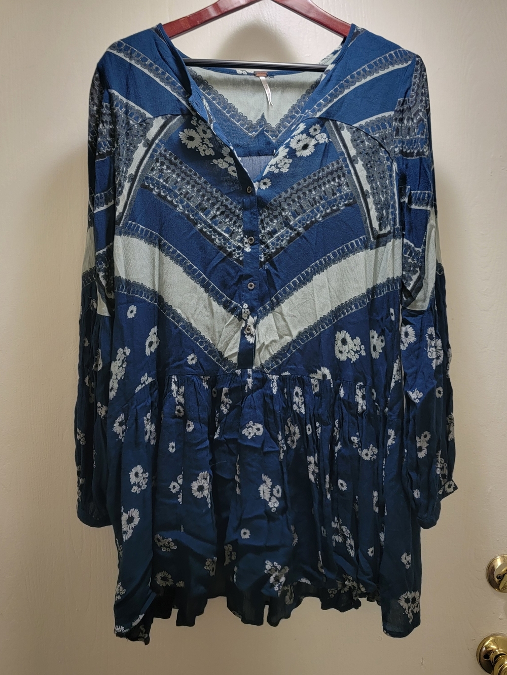 Free People Navy and White Floral Peasant Dress